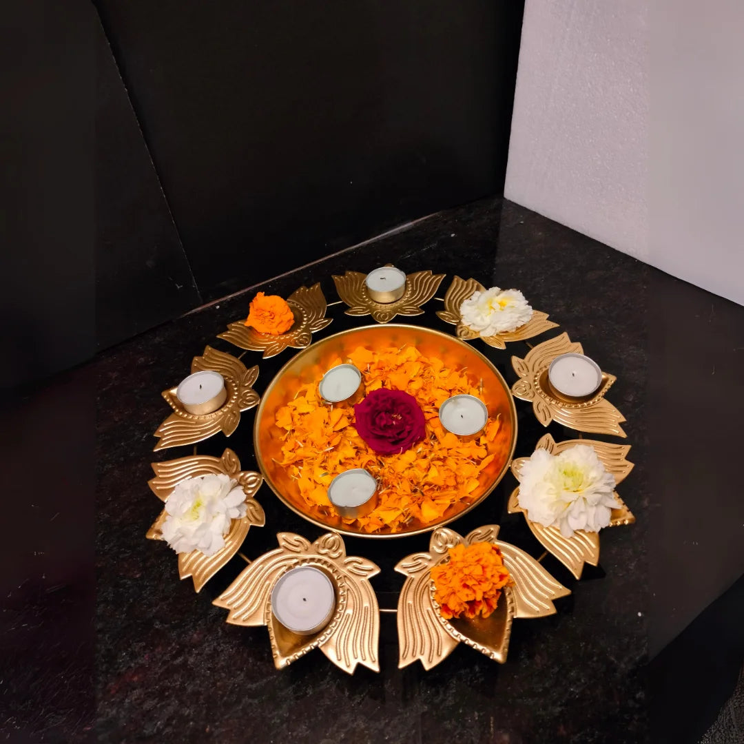 PITTALAM Lotus With Diya - Graceful Radiance in Metal