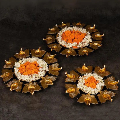 PITTALAM Lotus With Diya - Graceful Radiance in Metal