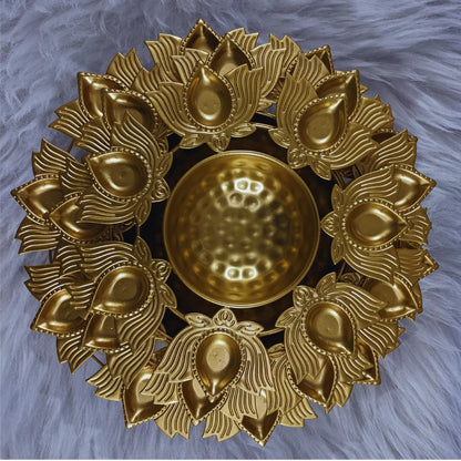 PITTALAM Lotus With Diya - Graceful Radiance in Metal