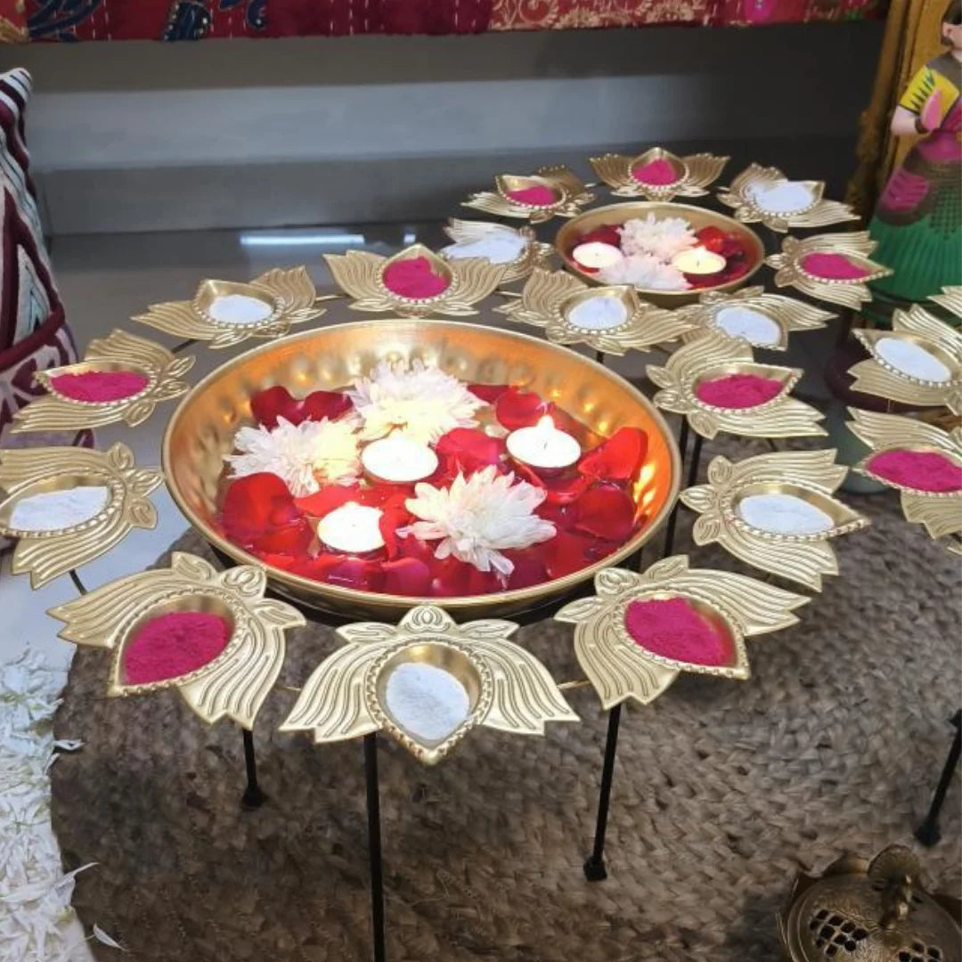 PITTALAM Lotus With Diya - Graceful Radiance in Metal