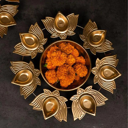 PITTALAM Lotus With Diya - Graceful Radiance in Metal